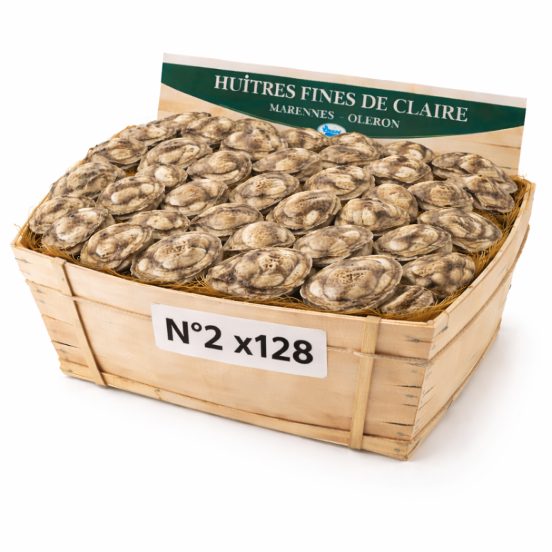 Huîtres Fines de Claire Marennes n°2 – bourriche 128 pièces 15 kg
