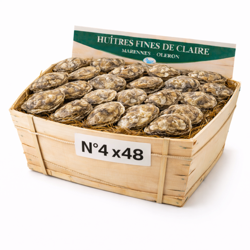 Huîtres Fines de Claire Marennes n°4 – bourriche 48 pièces 3 kg